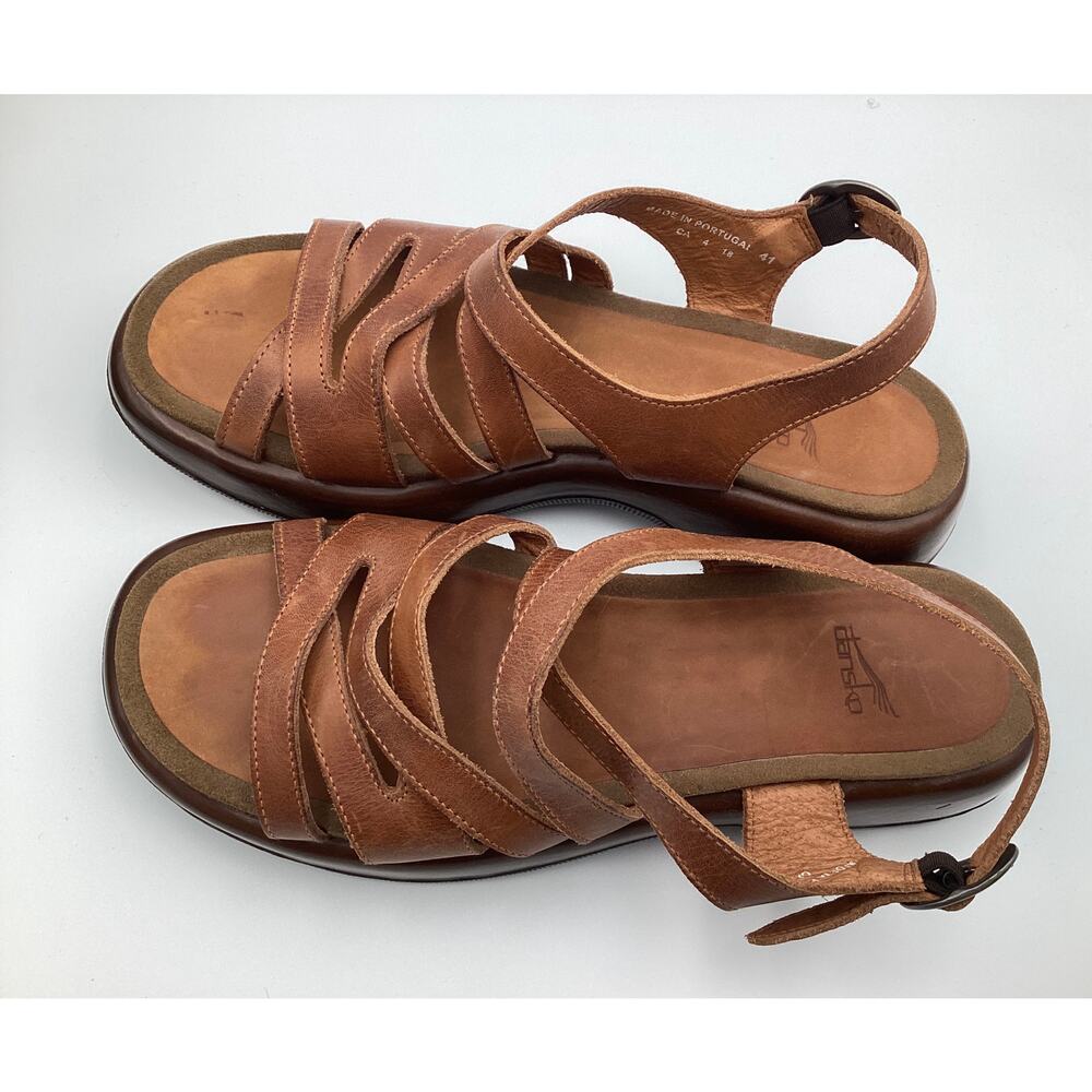 Dansko Lolita Brown Leather Strappy Sandals Comfort Wedge Sz 41 Made in Portugal - Picture 3 of 8